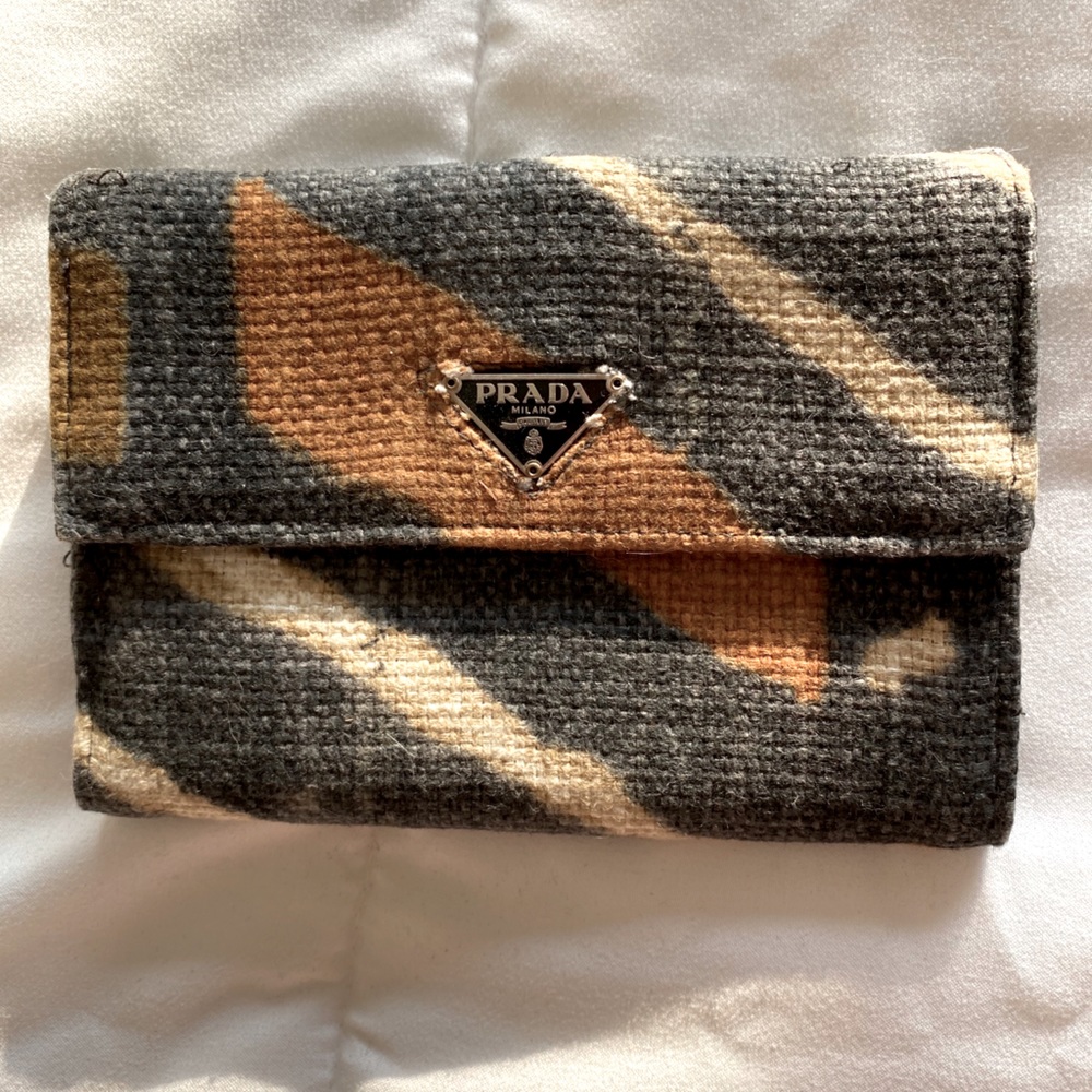 Prada Gray and Tan Wool Wallet